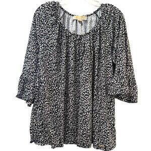 Michael Michael Kors Top Plus Size 2X Black Animal Print Bell 3/4 Sleeve Blouse